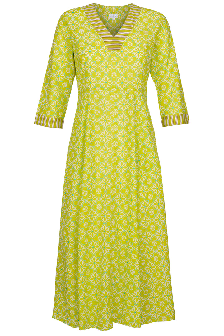 Cotton Rhonda Midi Dress in Lime & White Flower