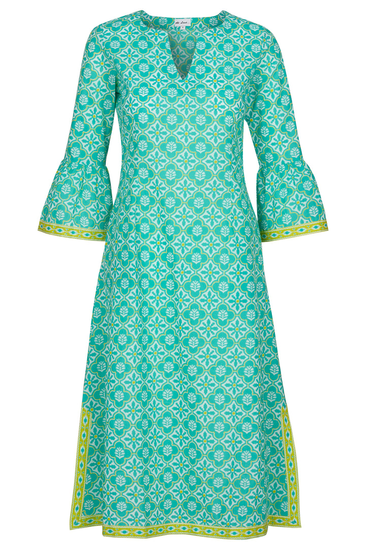 Cotton Belle Kaftan Dress in Turquoise & White Flower