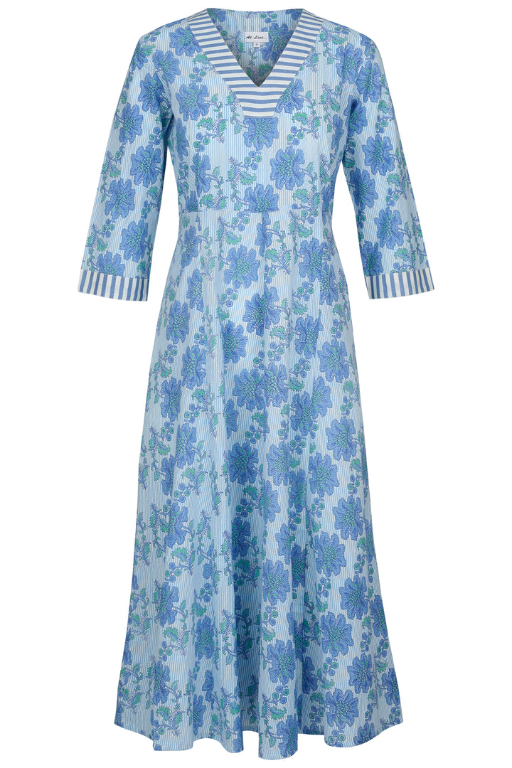 Cotton Rhonda Midi Dress in Blue Pinstripe