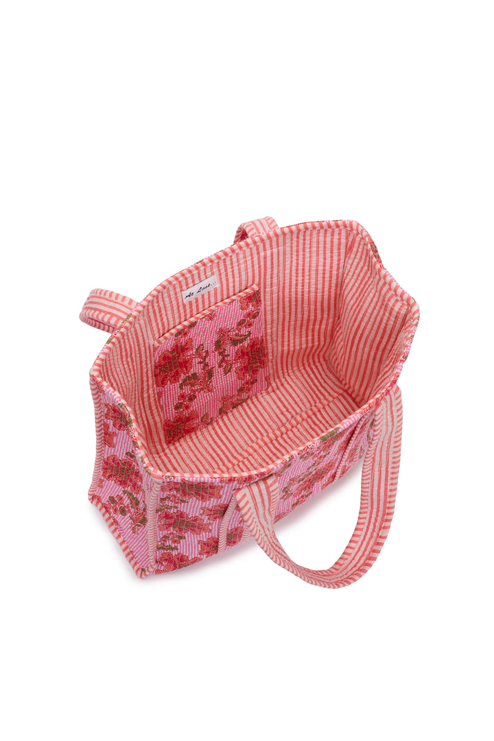 Medium Cotton Tote Bag In Pink Pinstripe