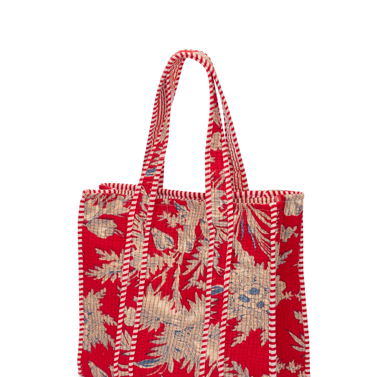 Medium Cotton Tote Bag In Red Floral – At Last Shop