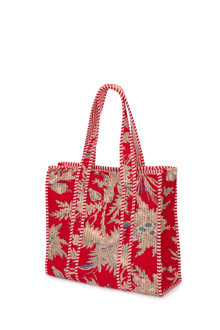 Medium Cotton Tote Bag In Red Floral
