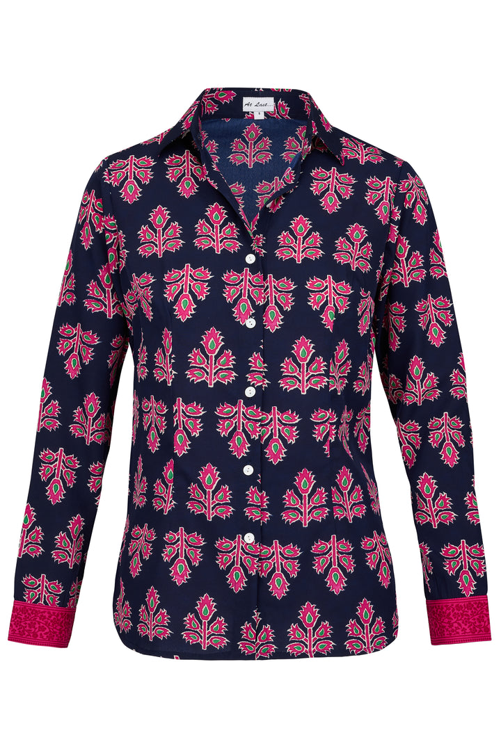 Mayfair Shirt In Navy & Pink Thistle with Contrast Cuff