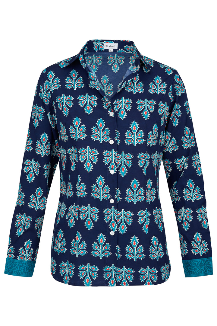 Mayfair Shirt In Navy & Blue Thistle with Contrast Cuff