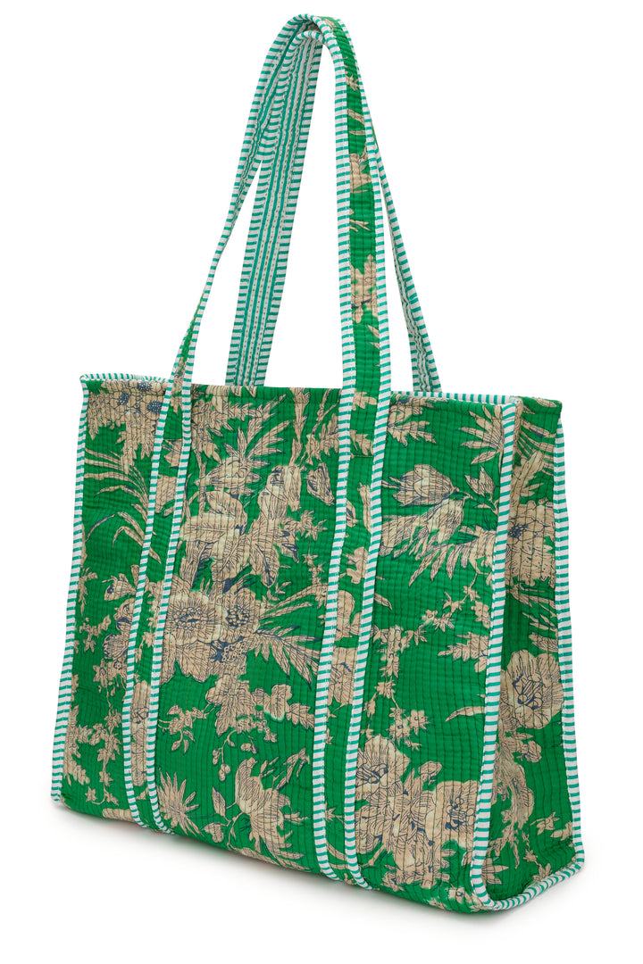 Large Cotton Tote Bag In Grass Green