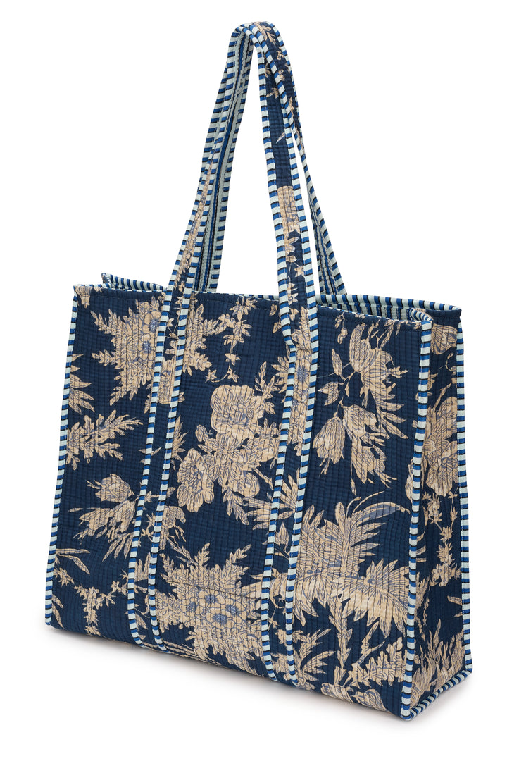 Large Cotton Tote Bag In Navy Floral