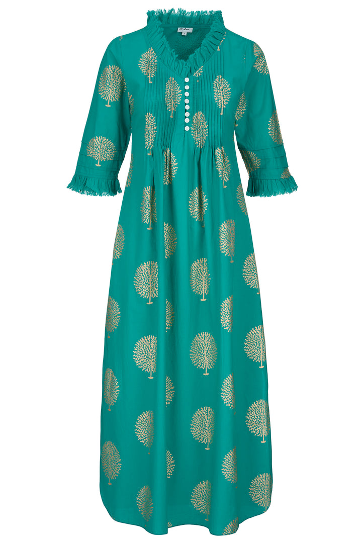 Cotton Annabel Maxi Dress in Peacock & Gold