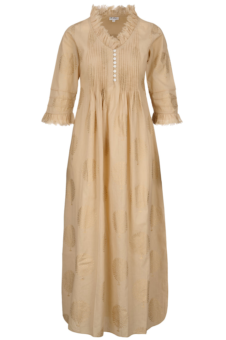 Cotton Annabel Maxi Dress in Latte & Gold
