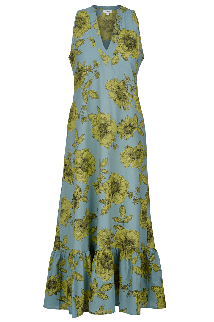 Cotton Lombock Midi Dress in Lime & Grey