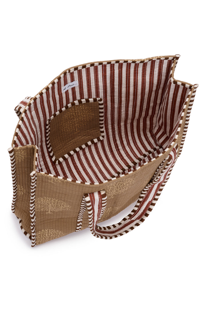 Large Cotton Tote Bag In Coffee & Gold