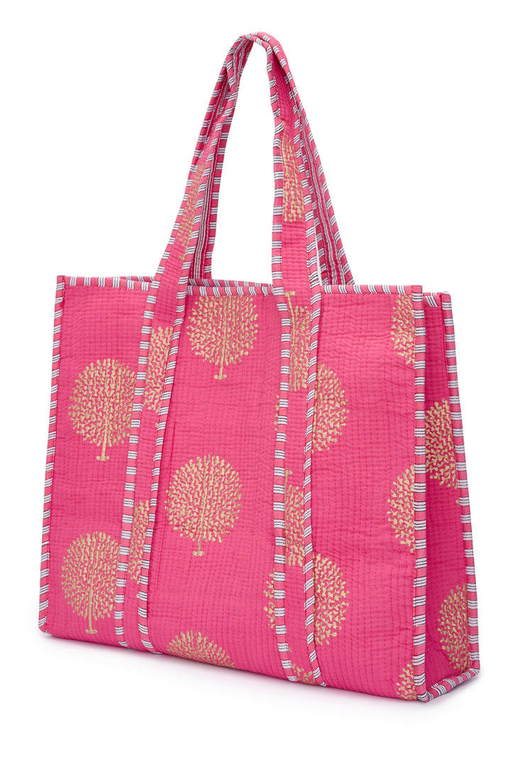 Large Cotton Tote Bag In Bubblegum Pink & Gold