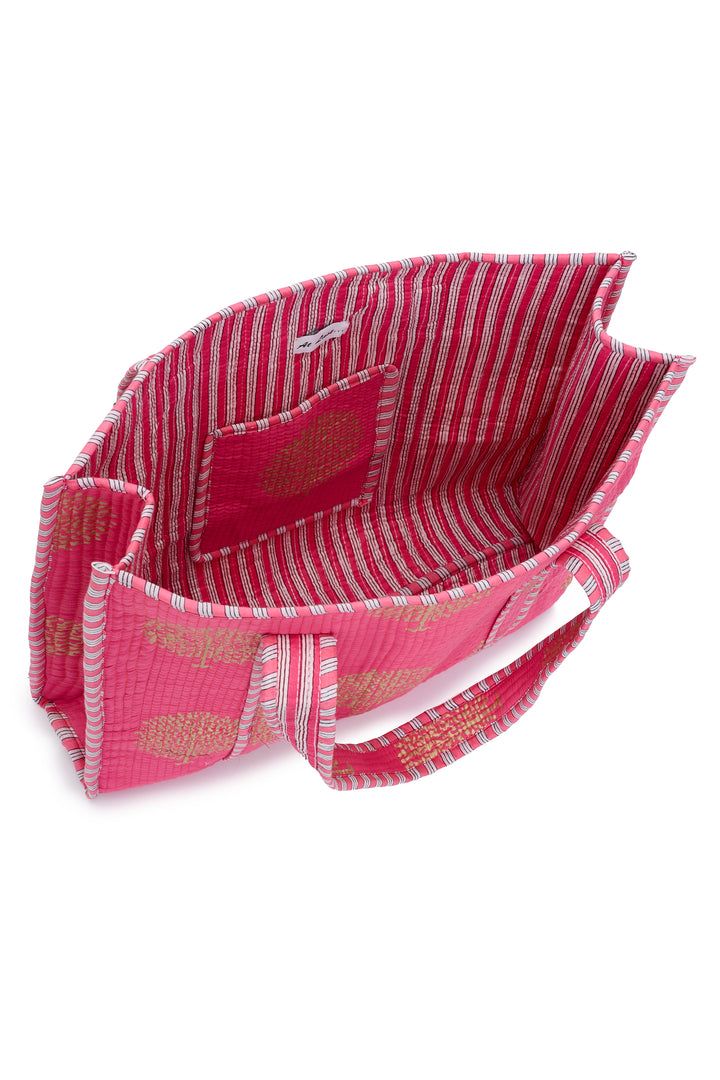 Large Cotton Tote Bag In Bubblegum Pink & Gold
