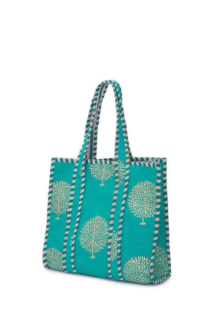 Medium Cotton Tote Bag In Peacock & Gold