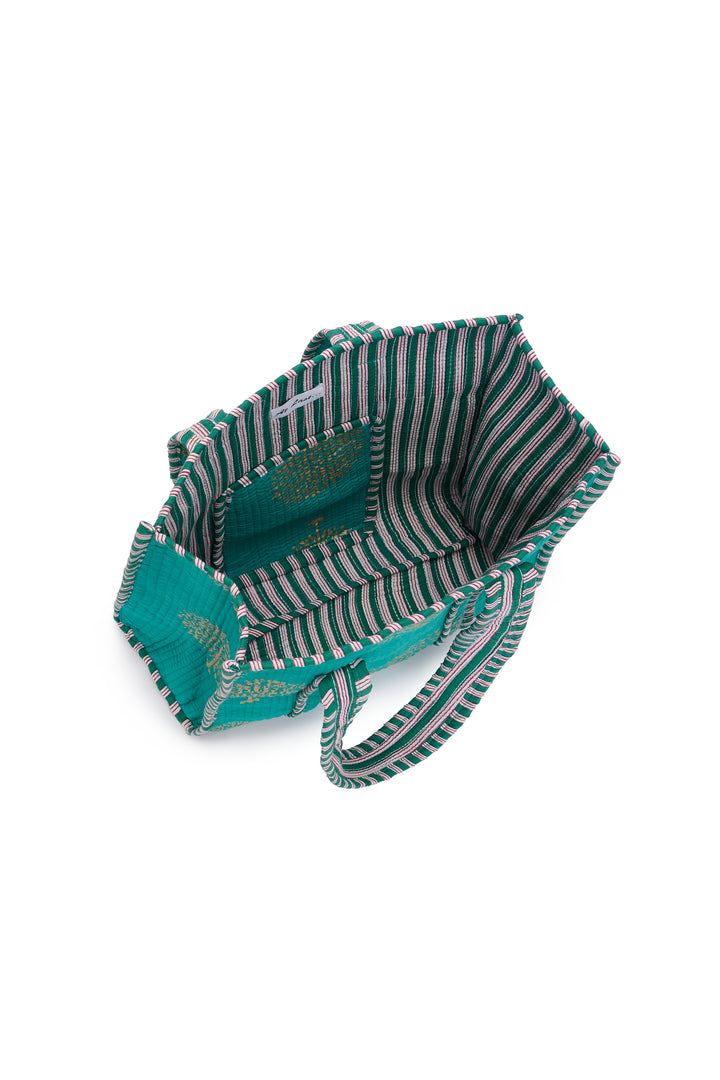 Medium Cotton Tote Bag In Peacock & Gold