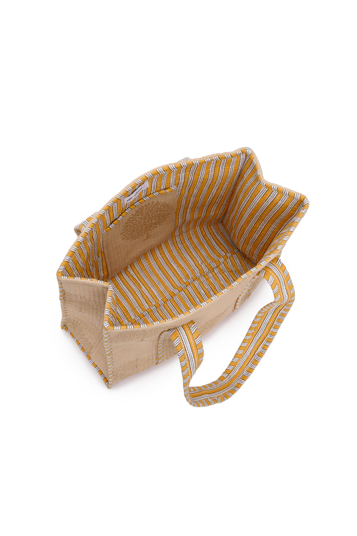 Medium Cotton Tote Bag In Latte & Gold