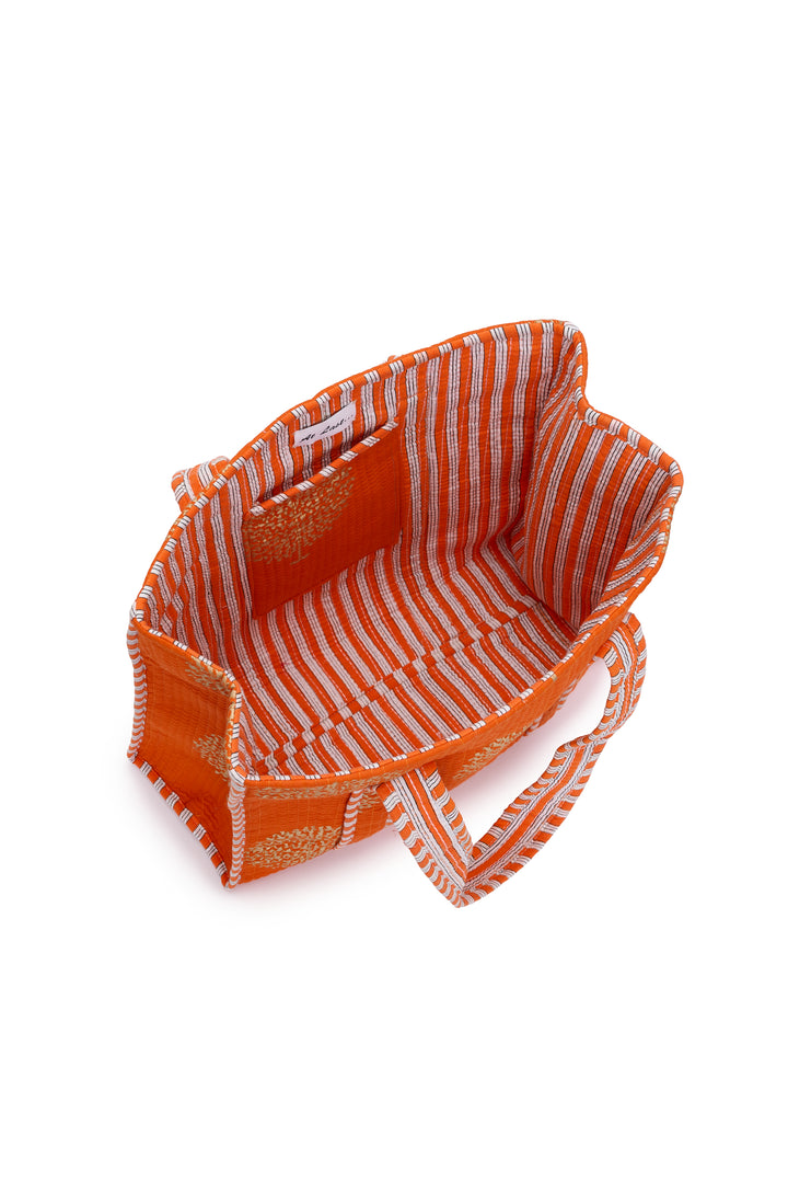 Medium Cotton Tote Bag In Tangerine & Gold