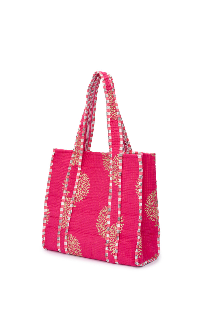 Medium Cotton Tote Bag In Fuschia & Gold