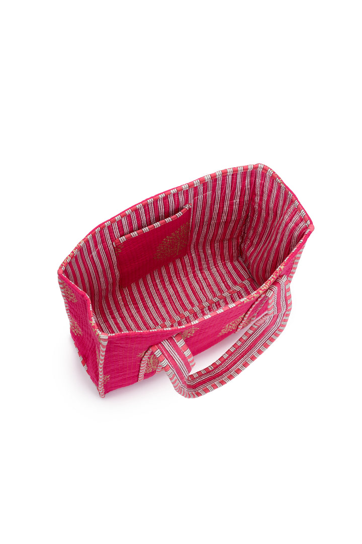 Medium Cotton Tote Bag In Fuschia & Gold