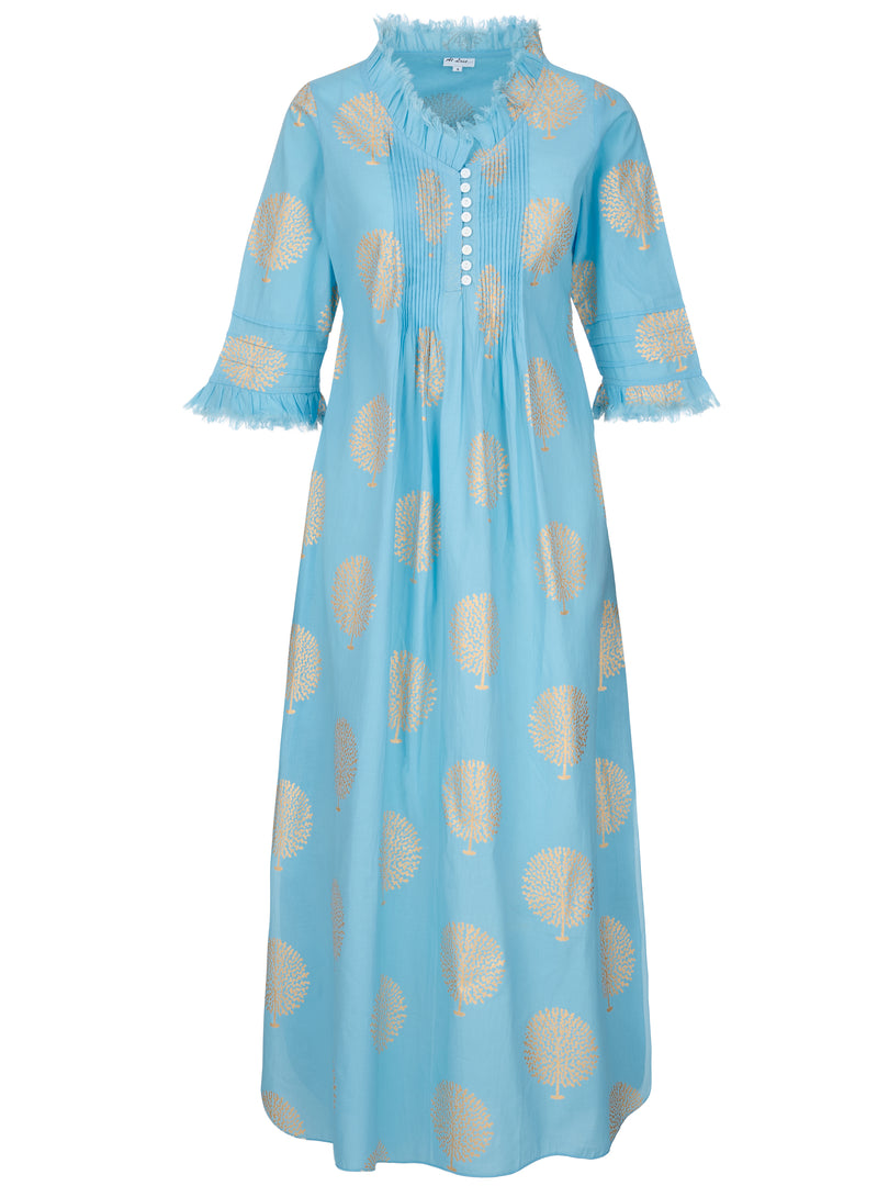 Cotton Annabel Maxi Dress in Baby Blue & Gold