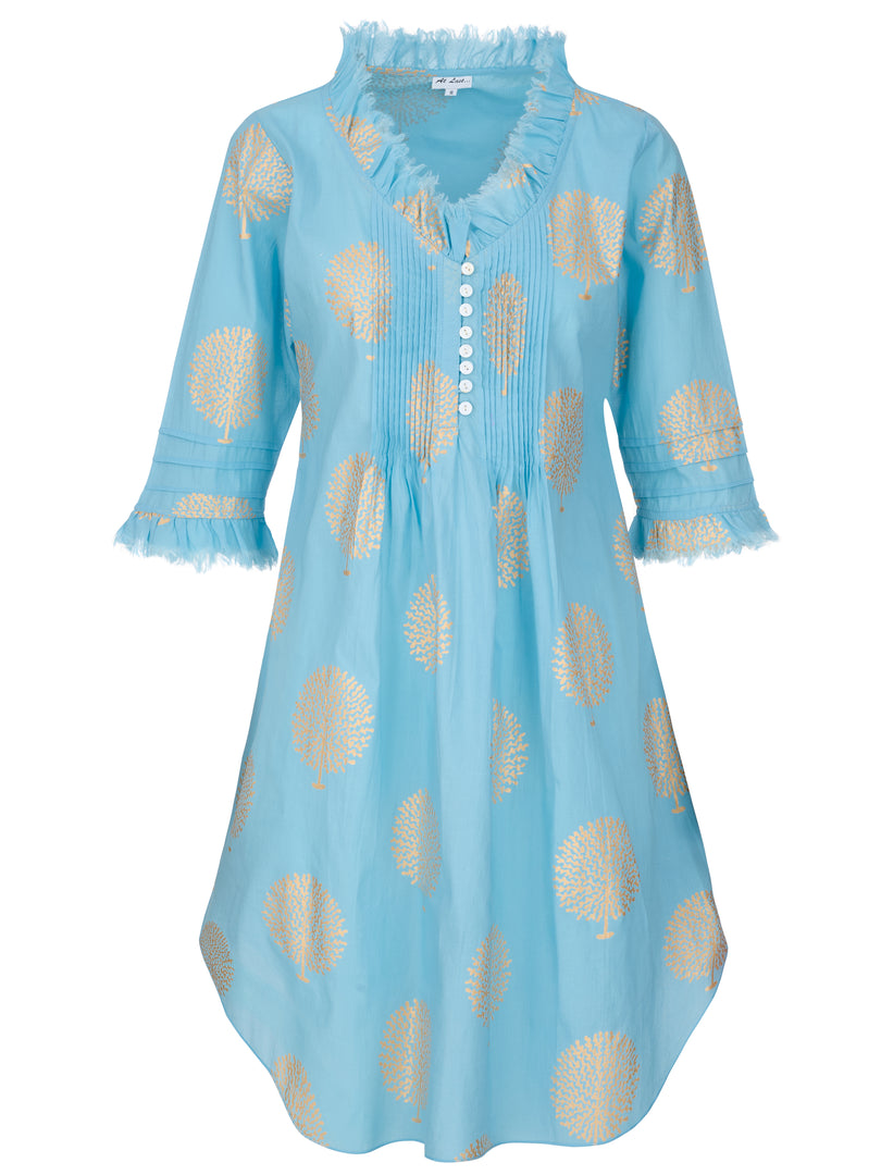 Annabel Cotton Tunic in Baby Blue & Gold