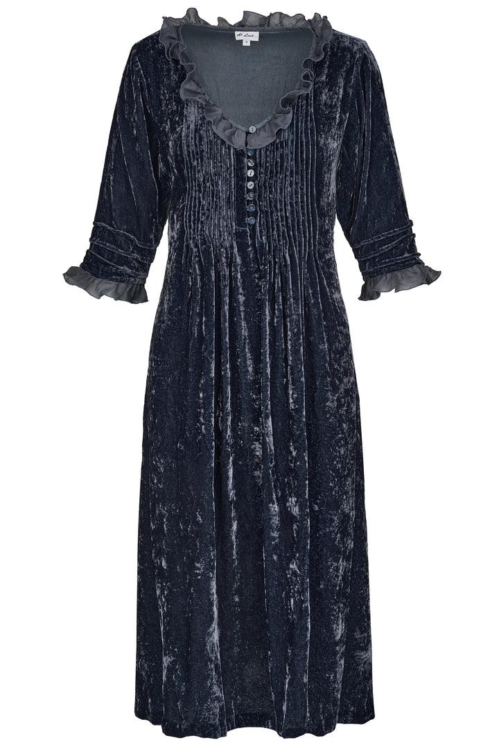 **COMING SOON - AVAILABLE TO PRE-ORDER** Silk Velvet Karen Dress in French Grey