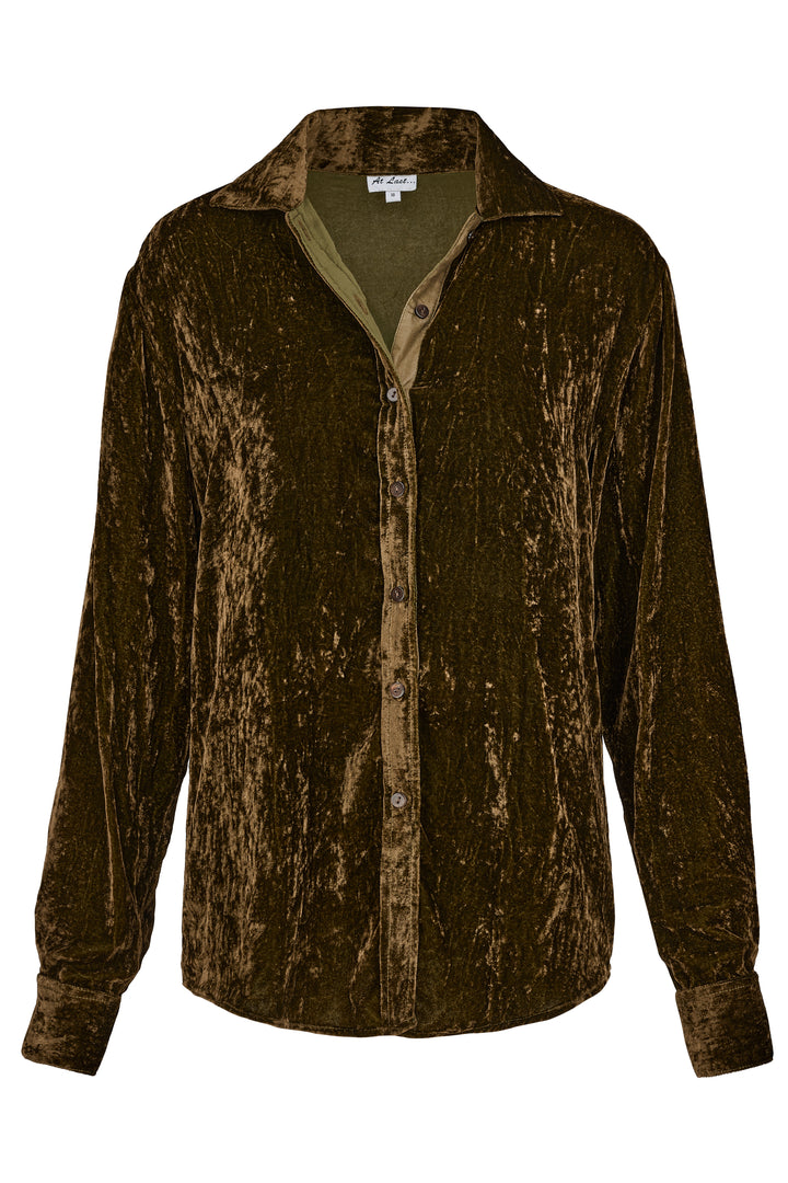 **COMING SOON - AVAILABLE TO PRE-ORDER** Silk Velvet Karen Shirt In Olive