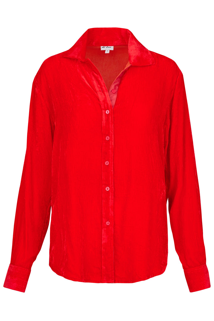 **COMING SOON - AVAILABLE TO PRE-ORDER** Silk Velvet Karen Shirt In Hot Orange