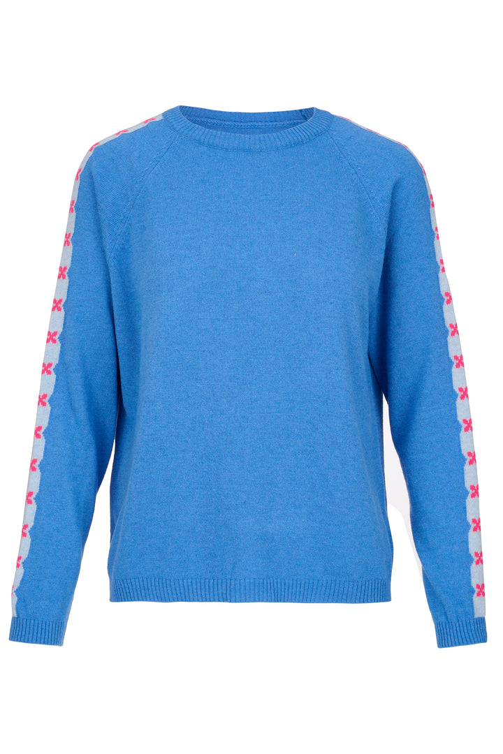 Cashmere Mix Sweater in Blue with Pink Cross Armstripe