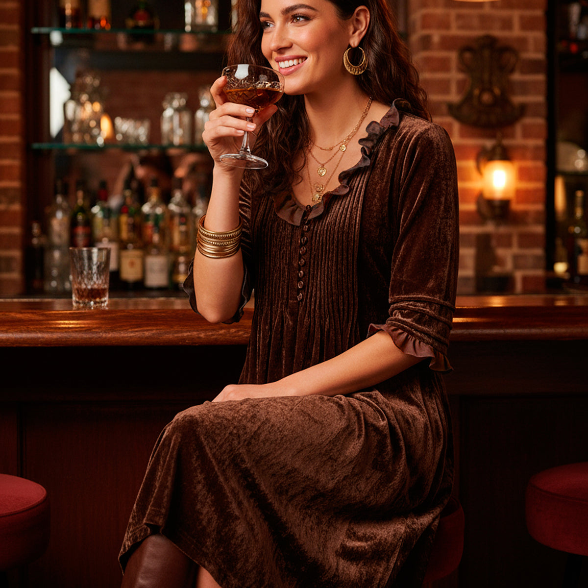 Silk Velvet Karen Dress in Chocolate – At Last Shop