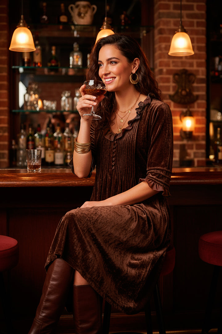Silk Velvet Karen Dress in Chocolate