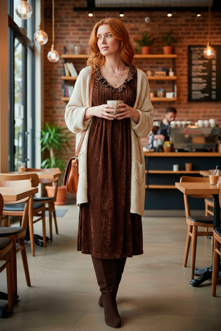 Silk Velvet Karen Dress in Chocolate