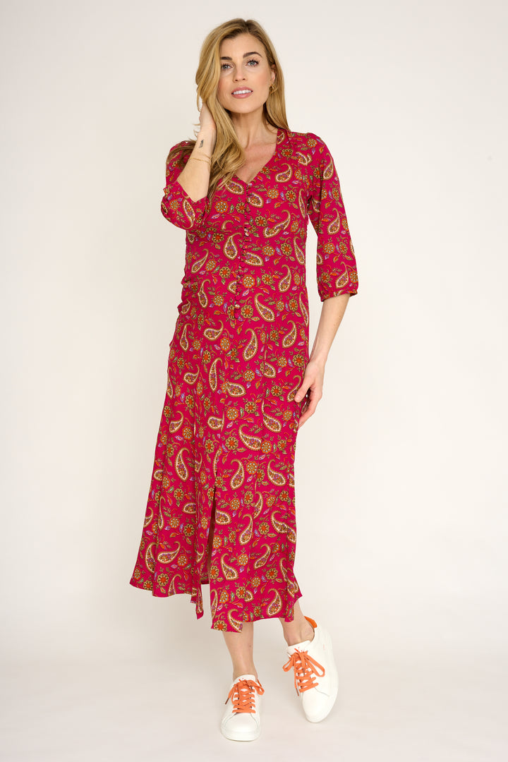 Belgravia Midi Dress in Pink Clementine