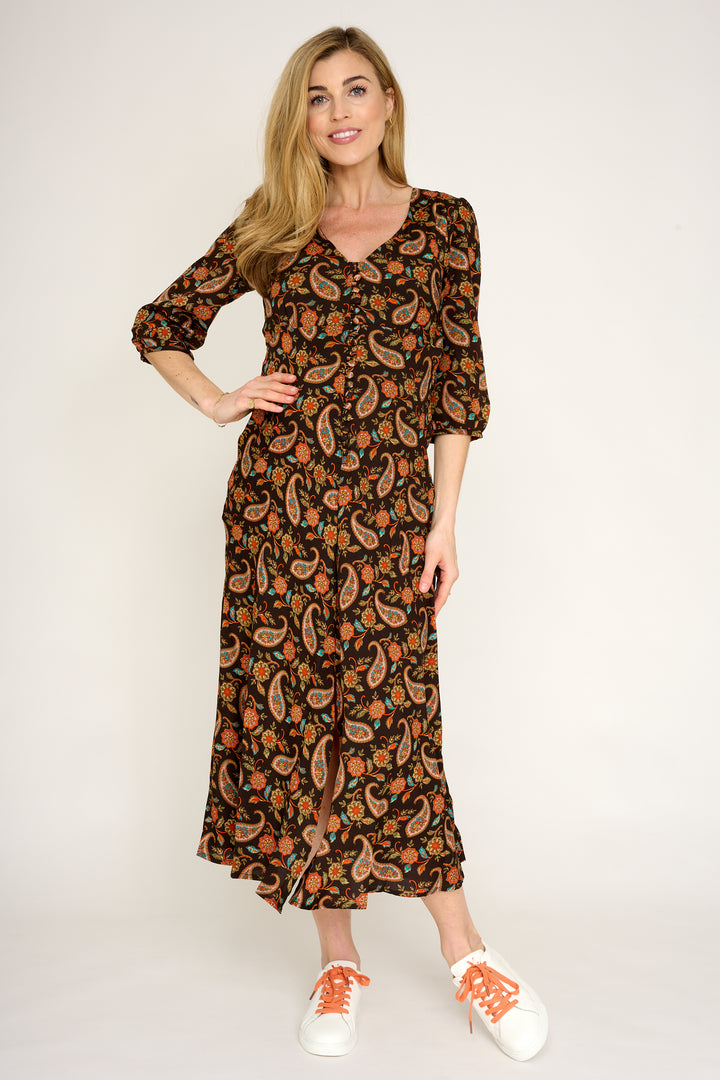 Belgravia Midi Dress in Chocolate Orange