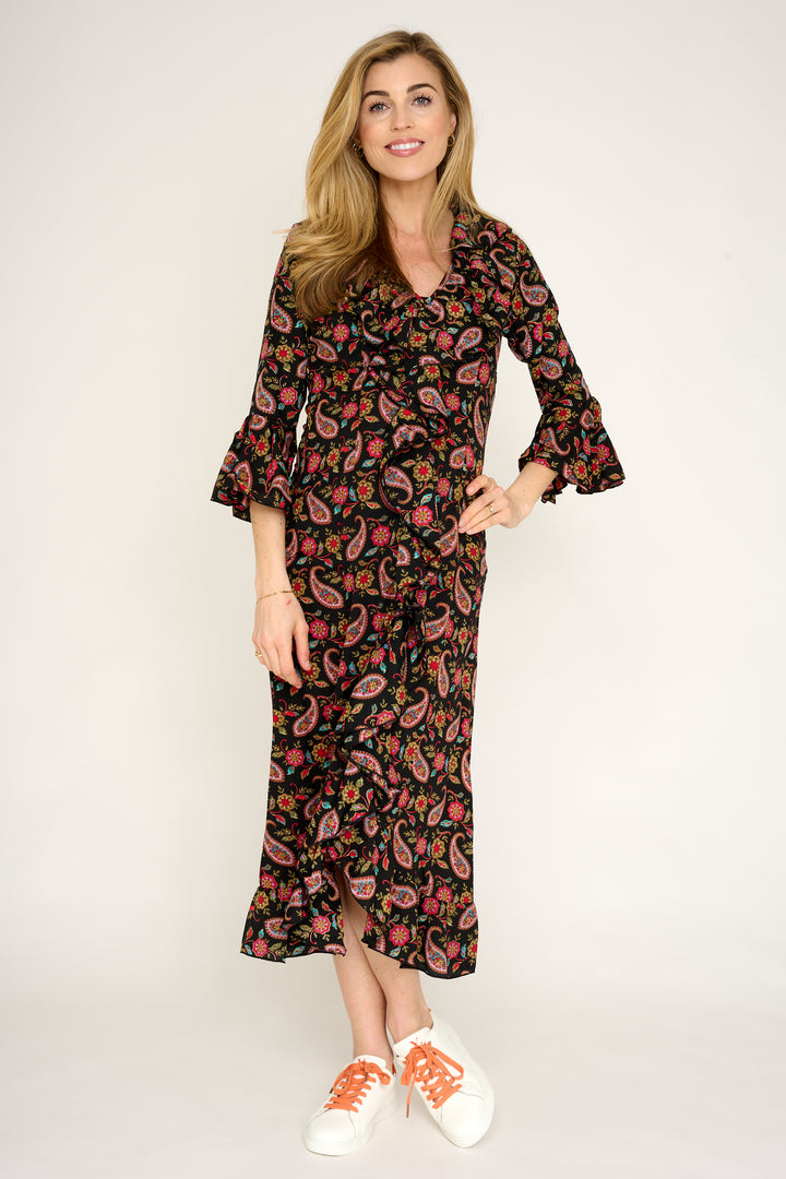 Felicity Midi Dress in Black Teardrop