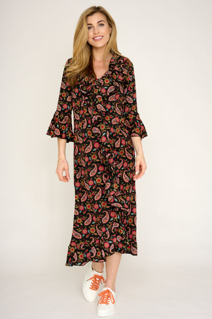 Felicity Midi Dress in Black Teardrop