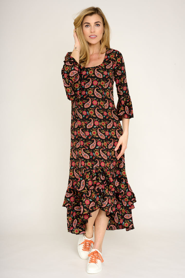 Victoria Midi Dress in Black Teardrop