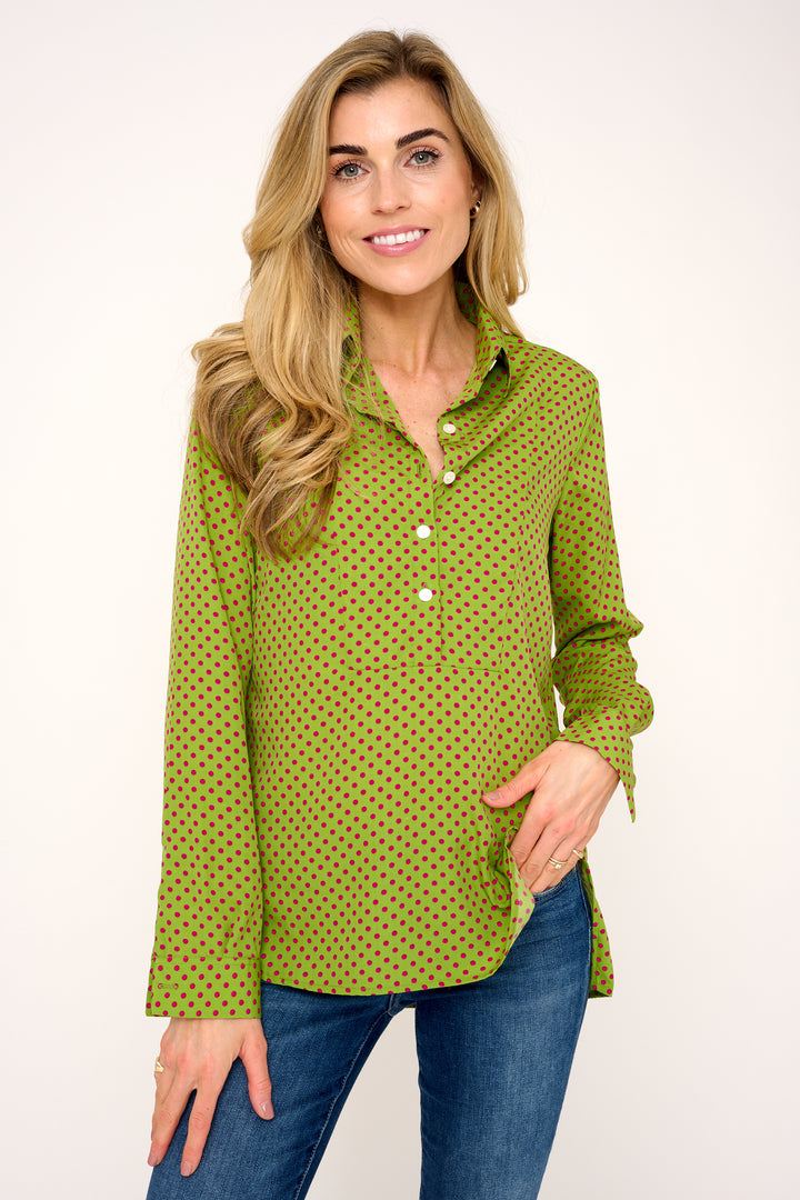 Soho Shirt in Green with Hot Pink Spot