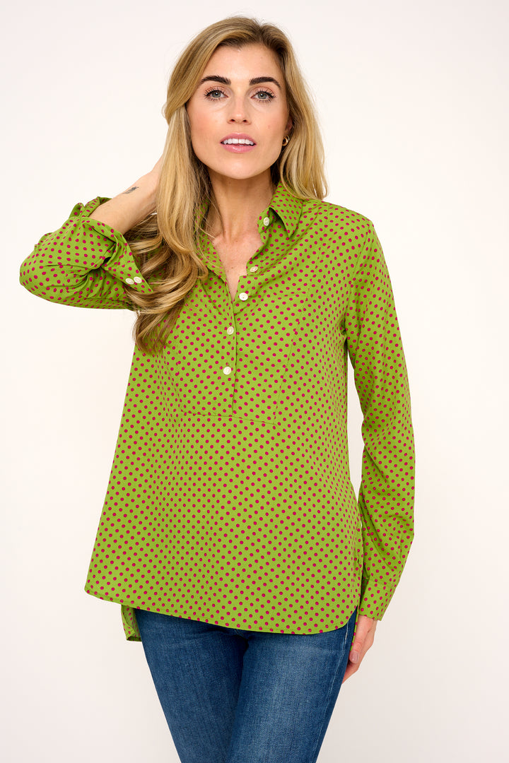 Soho Shirt in Green with Hot Pink Spot