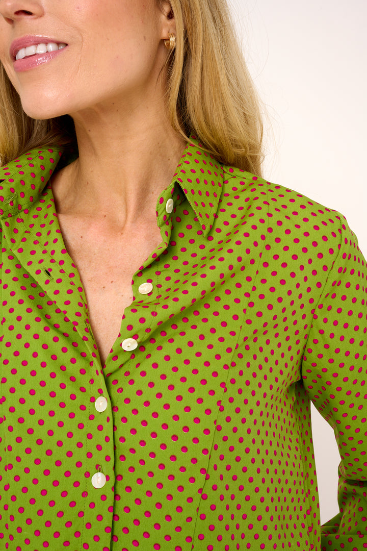 Soho Shirt in Green with Hot Pink Spot