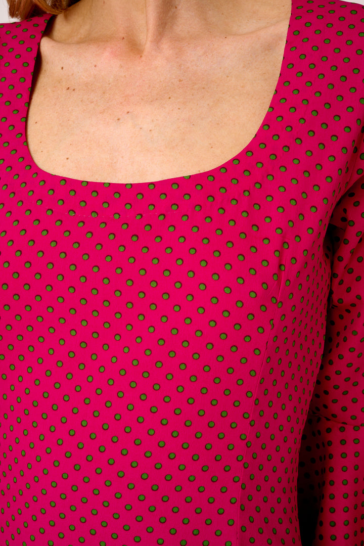 Victoria Midi Dress in Hot Pink with Green Spot