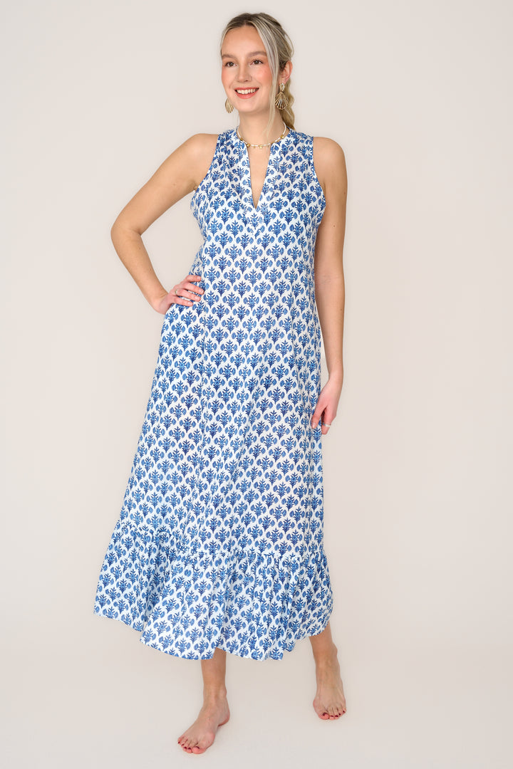 Cotton Lombock Midi Dress in Blue Thistle