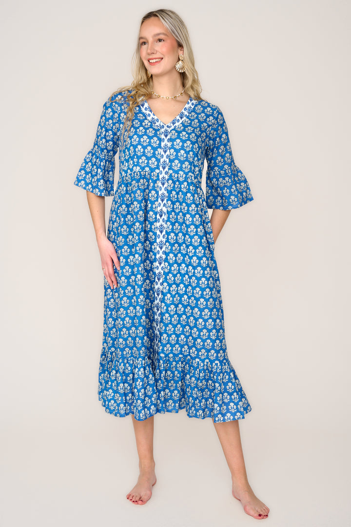 Cotton Cannes Midi Dress in Royal Blue Berry
