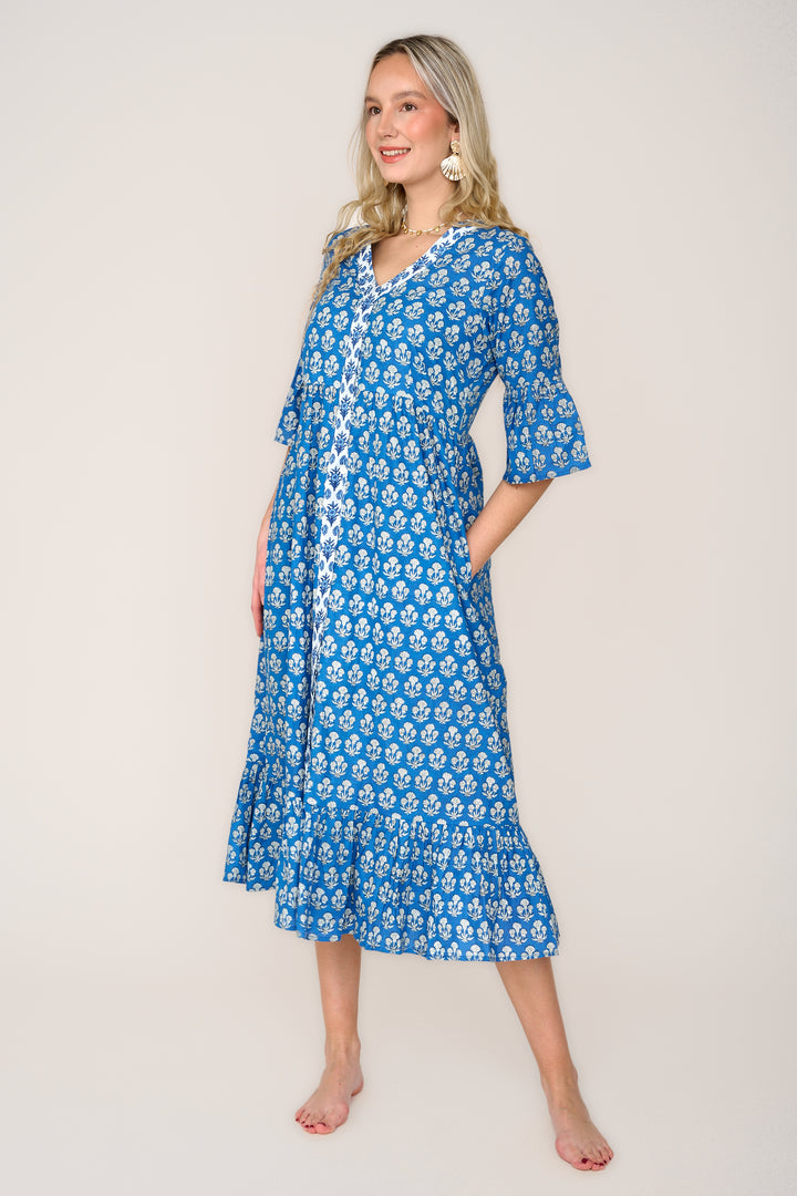 Cotton Cannes Midi Dress in Royal Blue Berry