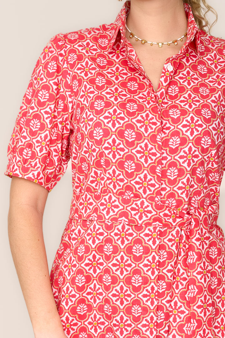 Cotton Maddie Dress in Coral & White Flower