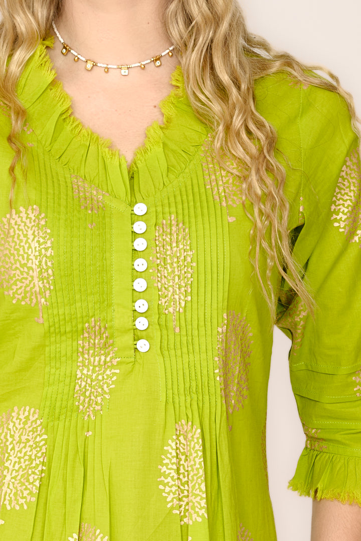 Cotton Annabel Maxi Dress in Lime & Gold