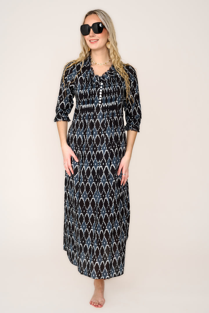 Cotton Annabel Maxi Dress in Black & Grey Diamond