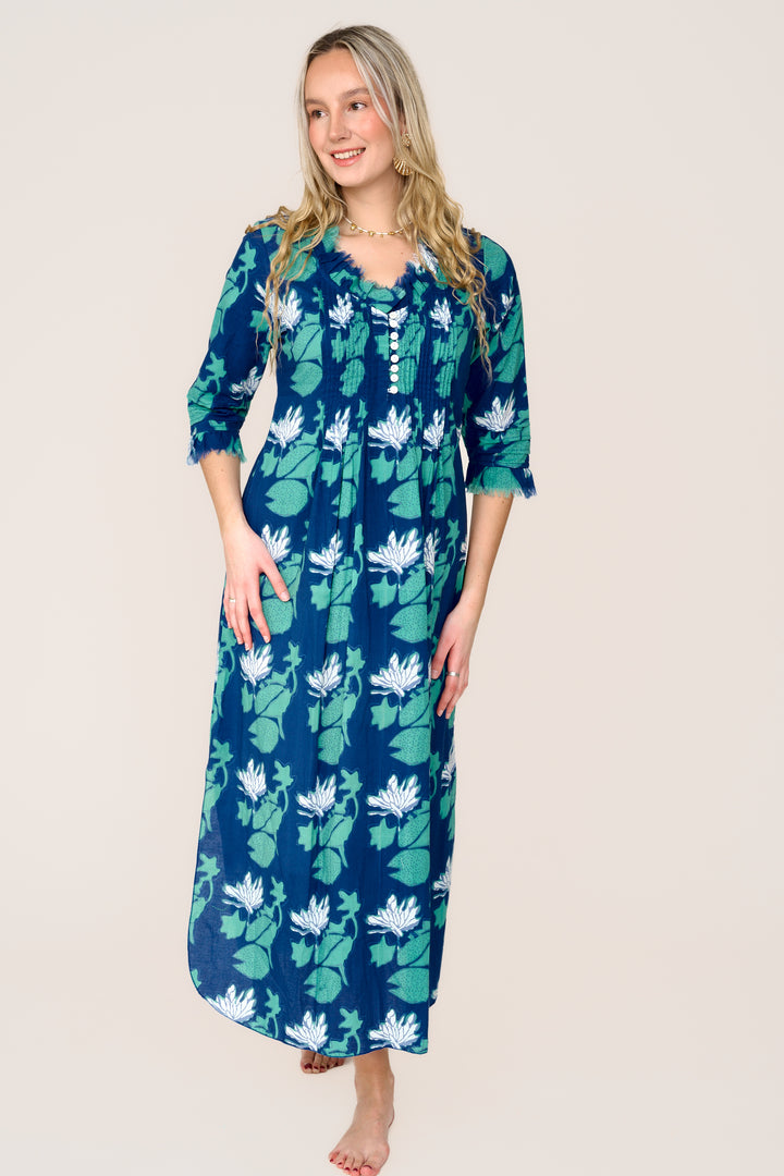 Cotton Annabel Maxi Dress in Lily Pad