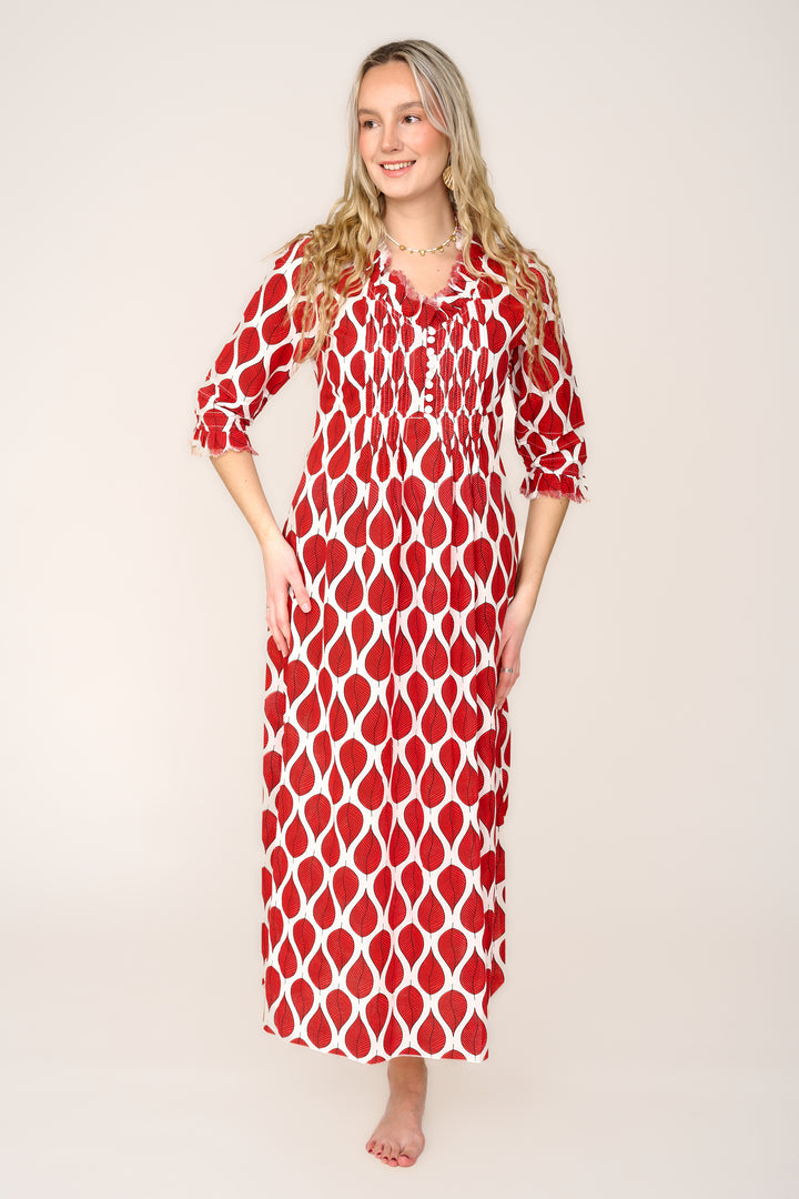 Cotton Annabel Maxi Dress in Red Leaf