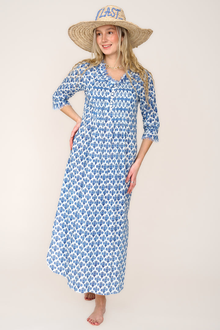 Cotton Annabel Maxi Dress in Blue Thistle
