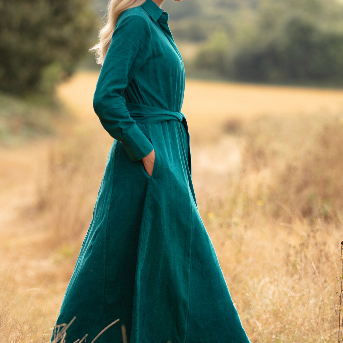Marigold Corduroy Dress In Teal – At Last Shop
